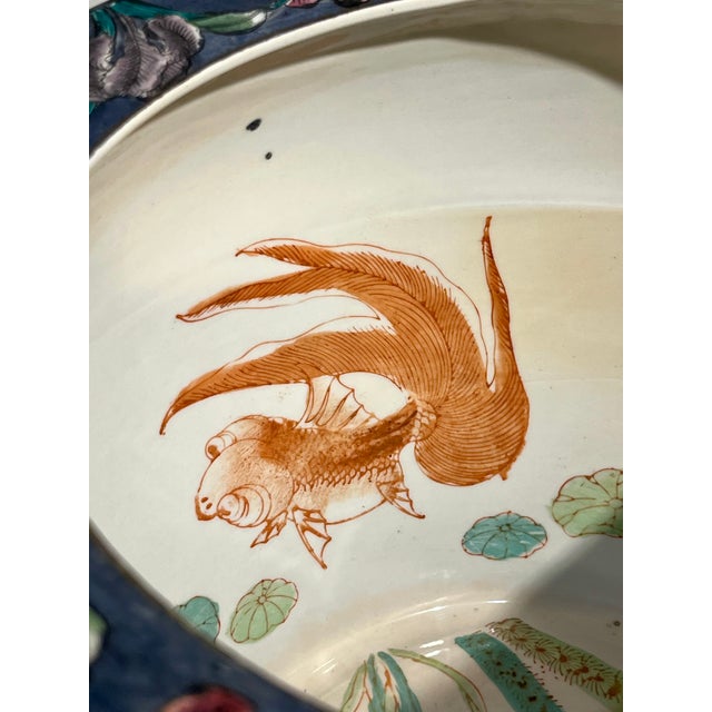 Vintage Chinese Floral Fish Bowl Cachepot in Purple and Pink For Sale - Image 6 of 12