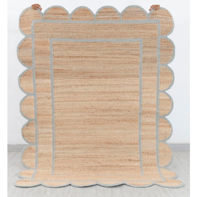 Textile Gray Jute Wool Premium Handwoven (Not Braided) Scalloped Rug 2x4Ft. For Sale - Image 7 of 12