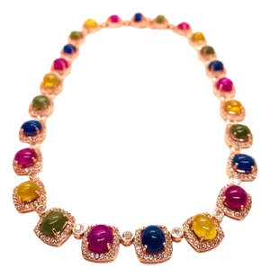 Bochic “Capri” Vintage Ruby & Sapphire Necklace Set In 18K Gold & Silver