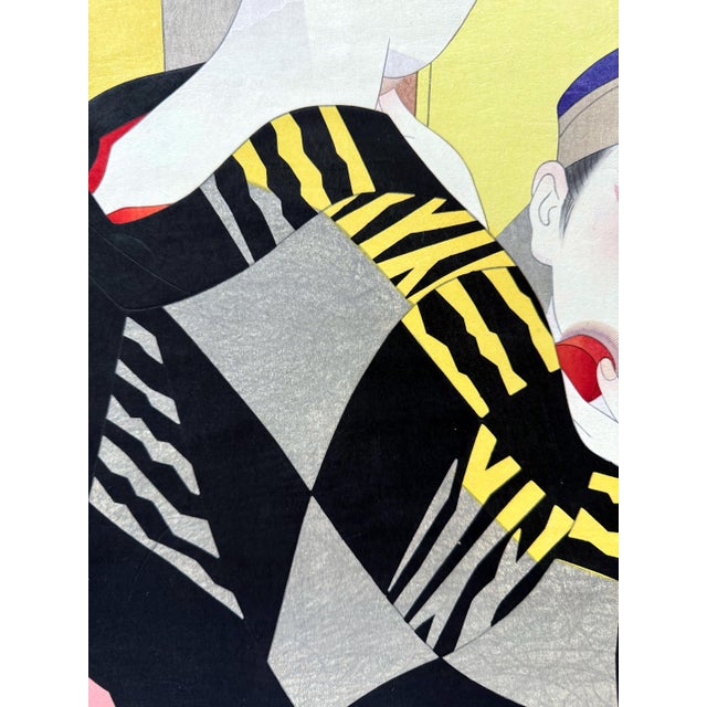 Yellow Mid 20th Century Japanese Large Woodblock Print Backstage by Ito Shinsui For Sale - Image 8 of 11