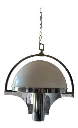 Mid Century Modern Glass Lucite Chrome Pendant Fixture Contemporary