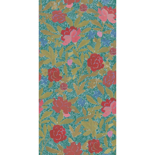 Sample - Large Scale, Floral Bouquet Wallpaper by Paule Marrot in Blue Jade For Sale