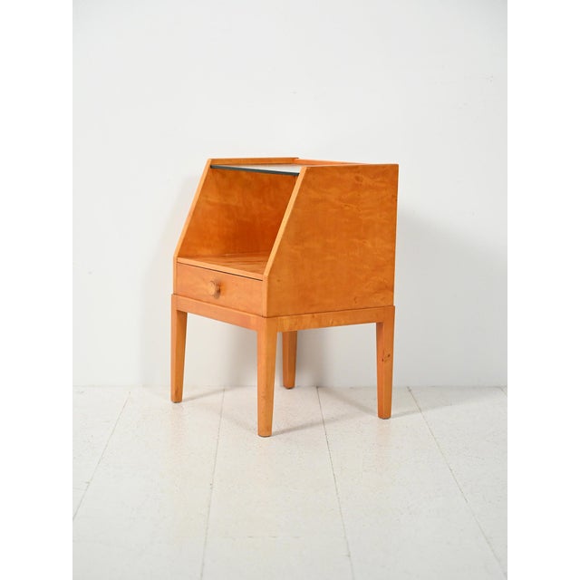 Vintage Scandinavian Bedside Table in Birch Burl, 1940s For Sale - Image 4 of 11
