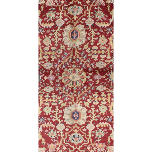 Vintage Turkish Oushak Rug in Deep Crimson, Soft Gold, and Pale Blue With Floral For Sale - Image 4 of 7