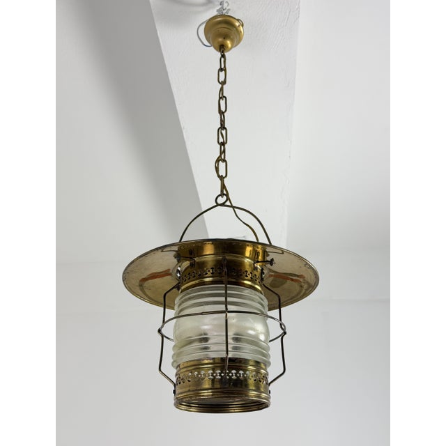 Naval Pendant Lamp in Brass and Opaline Glass, 1940s For Sale - Image 10 of 13