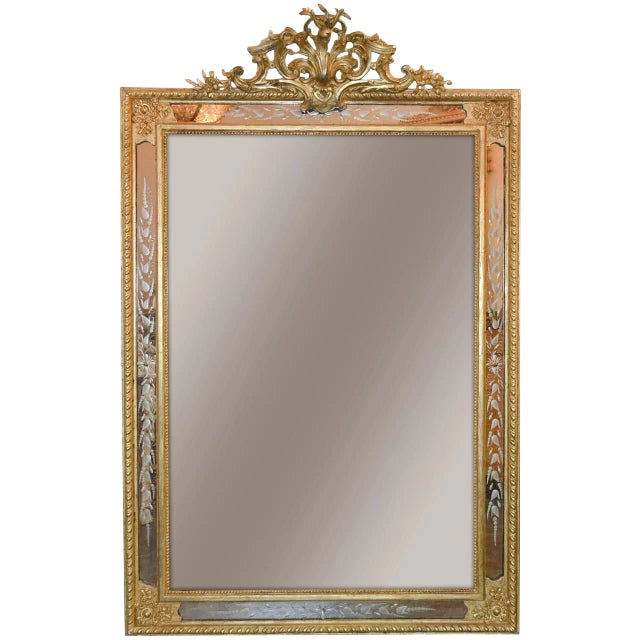 19th Century French Etched Glass Giltwood Mirror For Sale