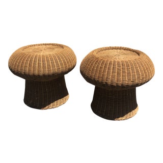 1960s Eero Aarnio Mushroom Style Wicker Ottomans - a Pair For Sale
