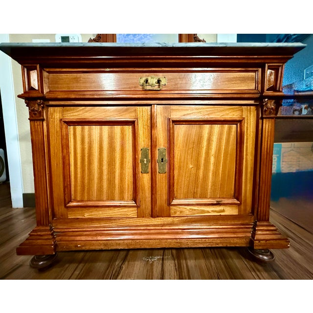 Late 19th Century Late 19th Century Victorian Antique** Carved Walnut Washstand & Mirror W/Marble Top For Sale - Image 5 of 10