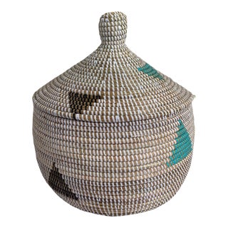 African Basket W/ Lid Senegal West Africa 14.5" H For Sale