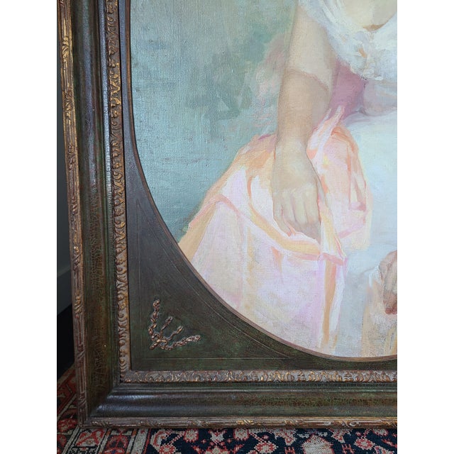 Charles J. Bensco Antique 1930's Oil Painting Portrait of a Los Angeles Woman For Sale - Image 14 of 16