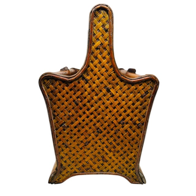 Vintage 80s Bamboo & Rattan Magazine Rack | Mid-Century Boho Decor | Record Holder | Natural Wood Storage Basket For Sale In Tampa - Image 6 of 13