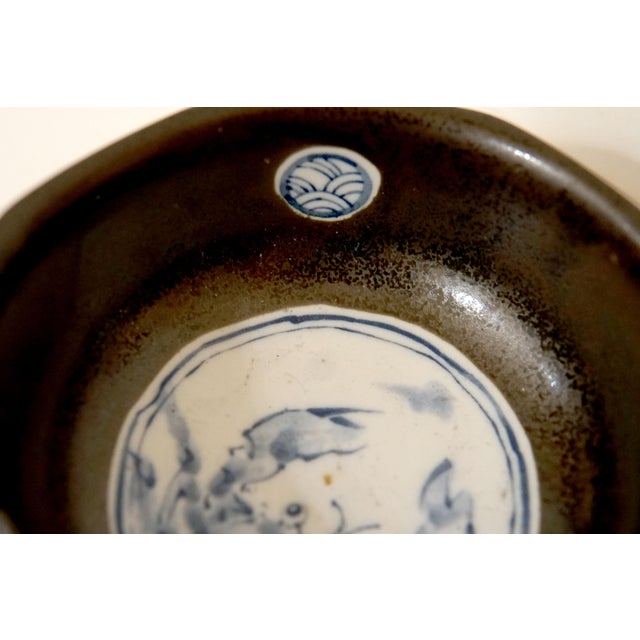 Vintage Mid 20th Century Brownish-Black Korean Glazed Octagonal Bowl With Blue and White Ceramic For Sale In Los Angeles - Image 6 of 8