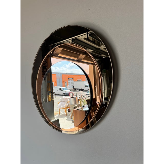 1980s Postmodern Colored Glass Round Wall Mirror/Sold For Sale - Image 4 of 8