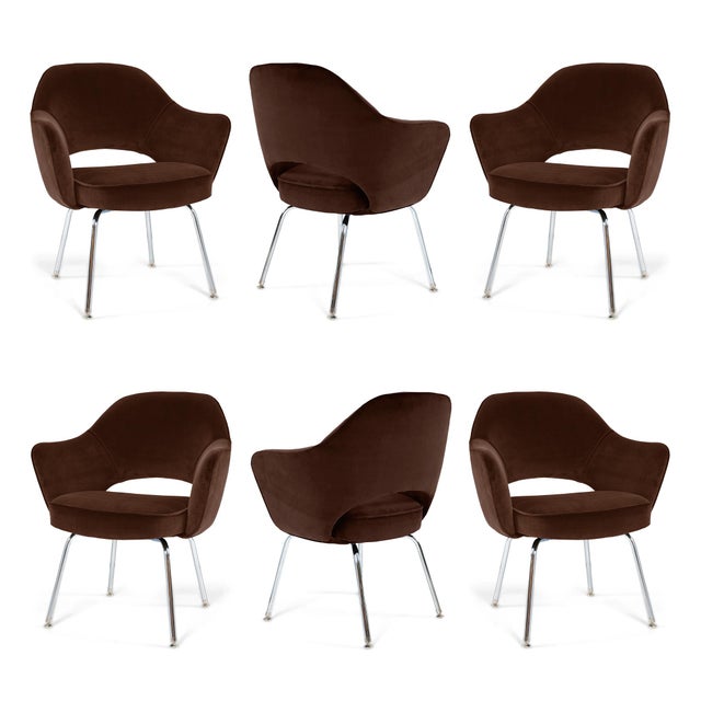 Late 20th Century Saarinen Executive Arm Chairs in Espresso Velvet - Set of 6 For Sale - Image 5 of 5