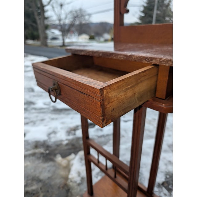 19th Century Victorian Hoffmeir Furniture Hall Tree With Marble Top & Umbrella Stand For Sale - Image 16 of 18