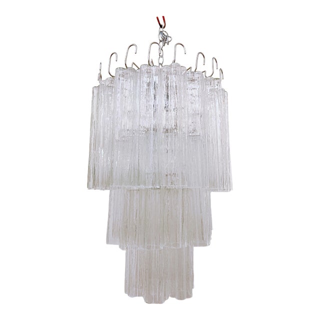 Vintag Mid 20th Century Venini Layered Chandelier With Tronchi Glass For Sale