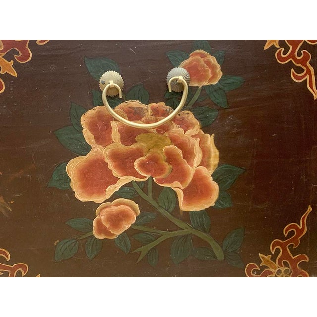 Wood 1960s Tibetan Hand Painted Floral Trunk For Sale - Image 7 of 8
