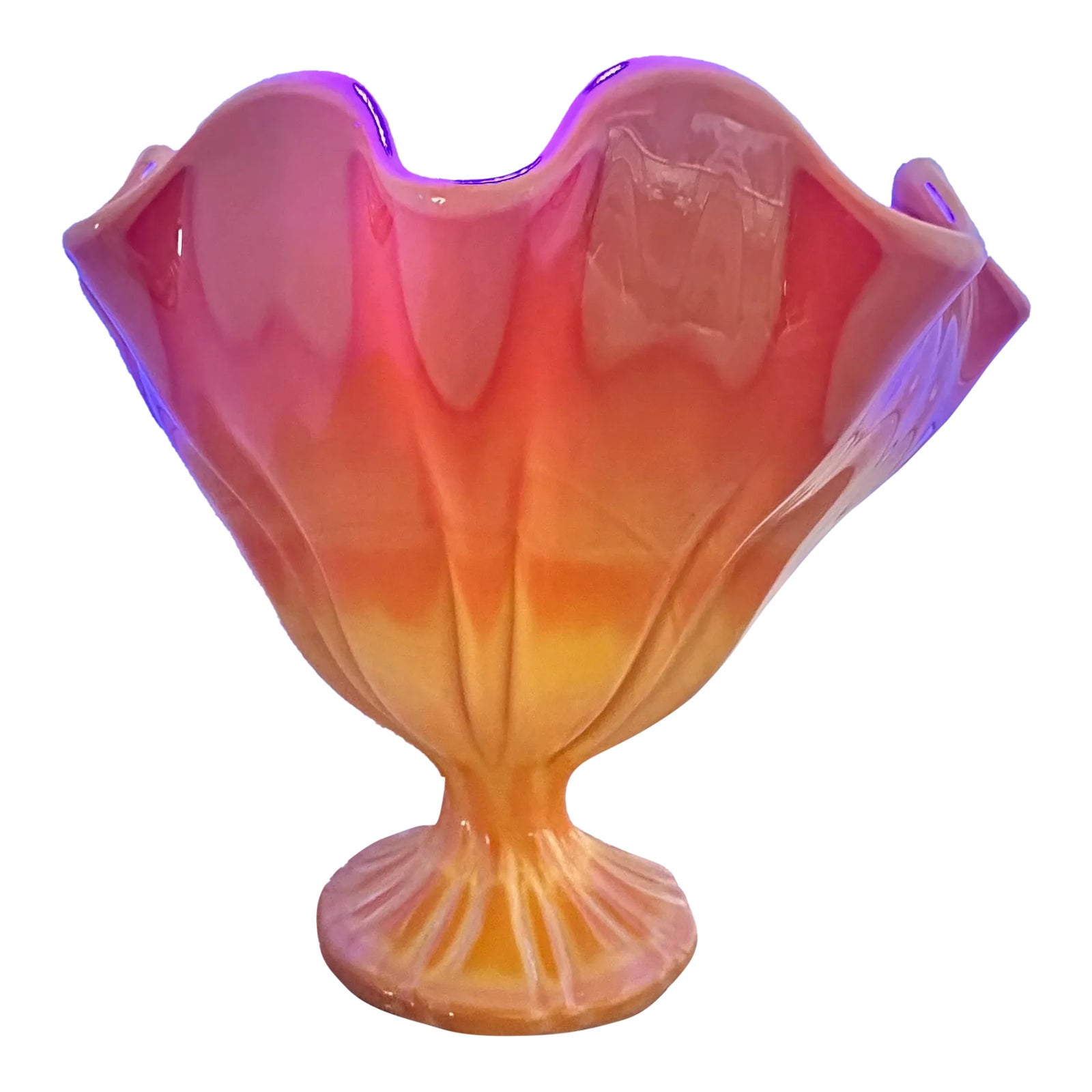 1960s L E Smith Bittersweet Orange Slag Glass Compote Candy Dish