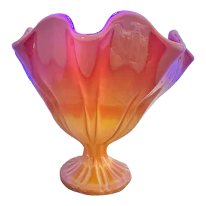 1960s L E Smith Bittersweet Orange Slag Glass Compote Candy Dish Pedestal Bowl