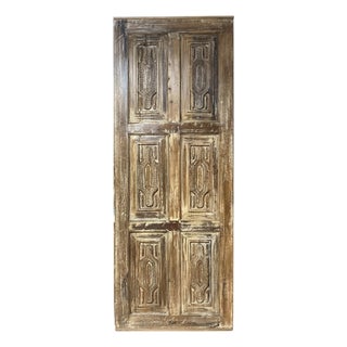 Vintage Hand-Carved Indian Door – Rustic Statement Hinged or Sliding Barn Door Panel 80 For Sale