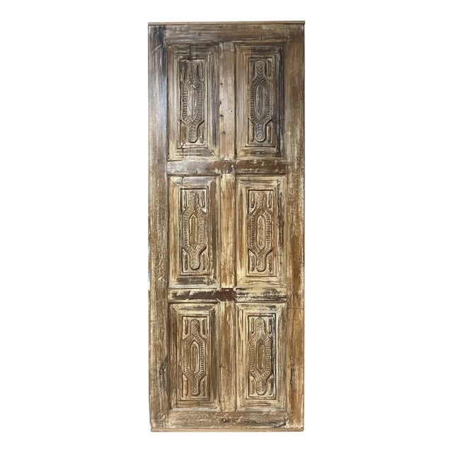 Vintage Hand-Carved Indian Door – Rustic Statement Hinged or Sliding Barn Door Panel 80 For Sale