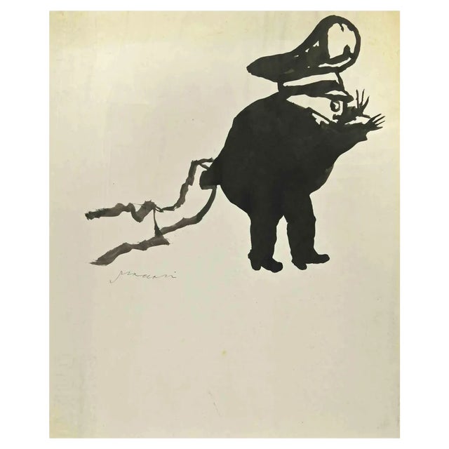 Mino Maccari, The Officer, Drawing, Mid-20th Century, Watercolor For Sale