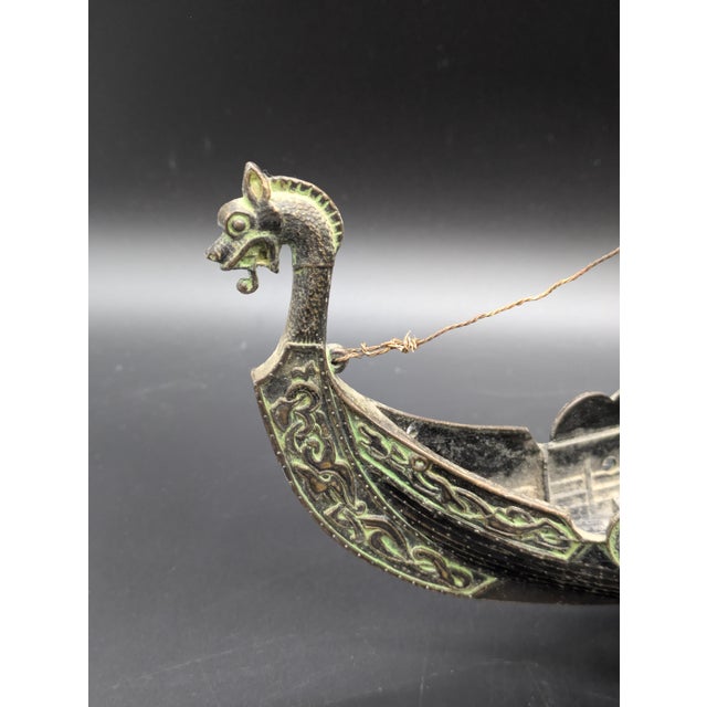 Bronze Vintage Bronze & Brass Viking Ship Sculpture on Stand For Sale - Image 8 of 11