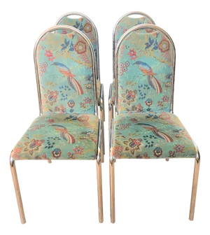 Vintage Tubular Steel Chairs with Bird of Paradise Upholstery, 1970s, Set of 4