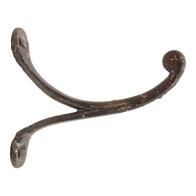 Vintage One Arm Curved Black Cast Iron Wall Hook For Sale