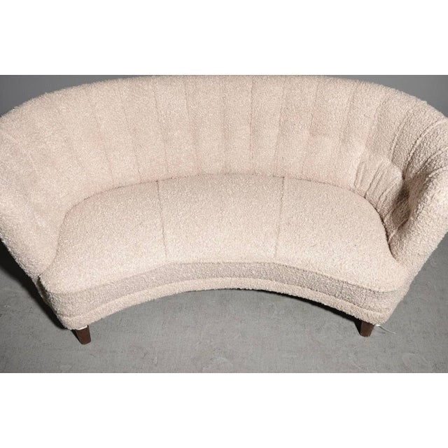 Vintage Mid-Century Danish "Banana" Curved Boucle / Sheepskin Settee For Sale - Image 9 of 11