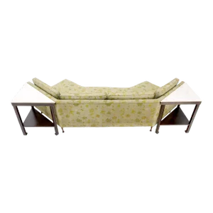 Wrap Around Mid-Century Modern Sofa W Matching Marble Top Tables - A Pair