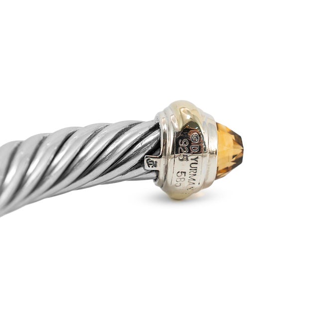 Metal David Yurman Classic Cable 7mm 14k Gold 925 Silver Citrine Bangle Cuff Bracelet For Sale - Image 7 of 8