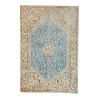 1930s Vintage Champagne Blue Hand-Knotted Rug - 6’8” X 9’11” For Sale