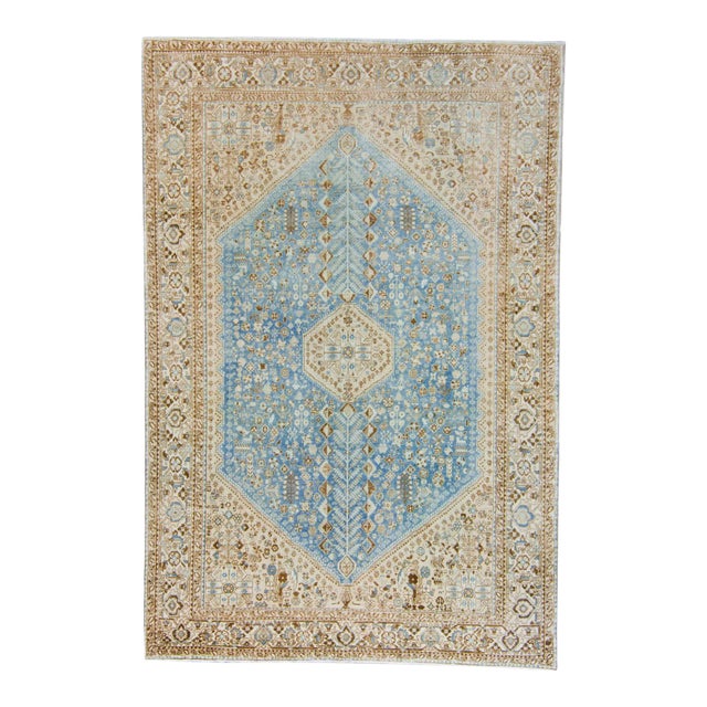 1930s Vintage Champagne Blue Hand-Knotted Rug - 6’8” X 9’11” For Sale