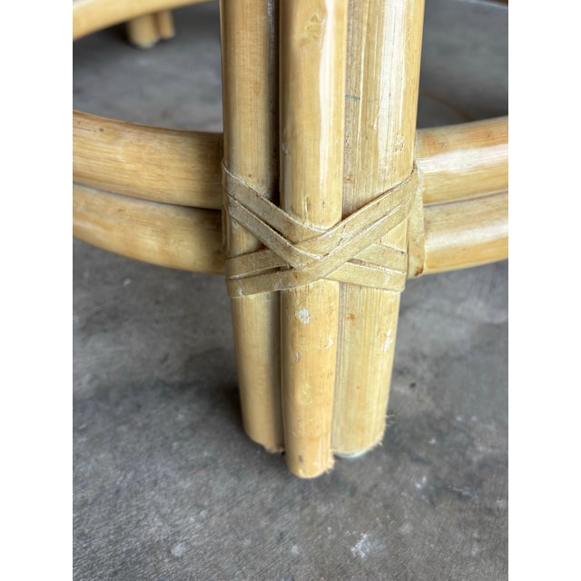 Vintage McGuire Style Rattan Counter Stools in Bouclé, a Pair For Sale In Miami - Image 6 of 7