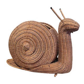 MCM VTG Italian Large Wicker Snail Magazine Catchall 1970s For Sale