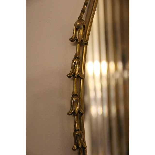 Oval Brass Wall Mirror with Neoclassical Decoration and Brass Chain, 1950s For Sale - Image 12 of 17