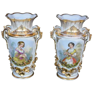 Vieux Paris Gilt Porcelain Vases - a Pair