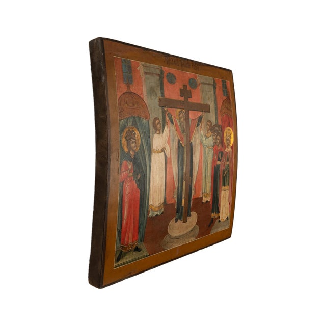 Antique Russian Orthodox Icon St. Helena & St. Constantine Marcarius & the True Cross 1820 For Sale - Image 9 of 11