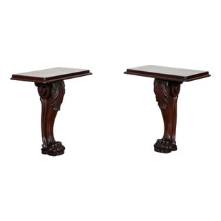 19th Century English Mahogany Lion Paw Console Tables, 1880s, Set of 2 For Sale