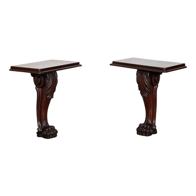 19th Century English Mahogany Lion Paw Console Tables, 1880s, Set of 2 For Sale