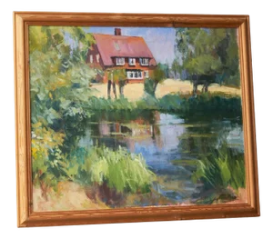 Gordon Lillford, Landscape with Pond, Oil on Board, 1950s, Framed