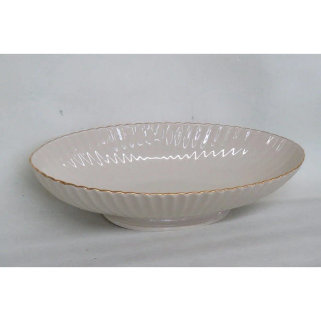 American Lenox China Fluted Centerpiece Ivory 24k Gold Scalloped Oval Serving Bowl For Sale - Image 3 of 11