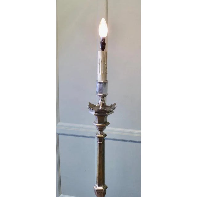 Metal Silver-Plated Floor Lamp, 1900s For Sale - Image 7 of 11