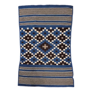 Vintage Mexican Saltillo Serape Kilim Rug, Flat-Woven Wool Blanket, Royal Blue, 2x4 For Sale