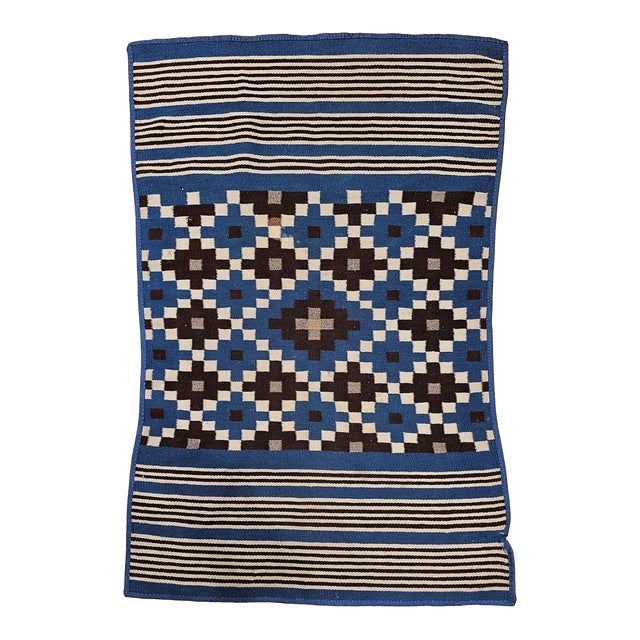 Vintage Mexican Saltillo Serape Kilim Rug, Flat-Woven Wool Blanket, Royal Blue, 2x4 For Sale