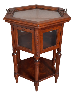 Hexagonal Tea Table with Pull-Out Tray in Walnut and Glass, 1960s
