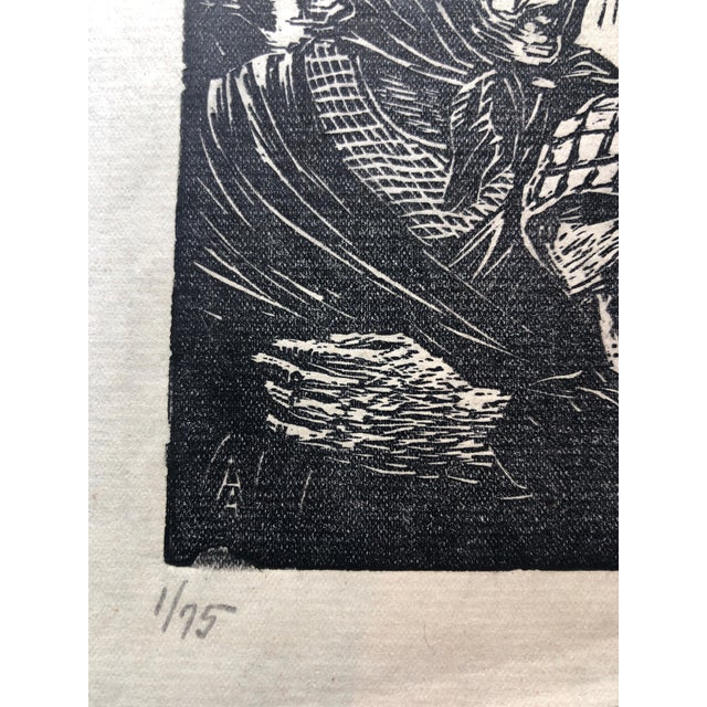 American Albert Abramovitz, Jewish Shtetl Couple Judaica Woodblock c.1930s WPA Woodcut Print Hand Signed, C.1935-1943 For Sale - Image 3 of 5
