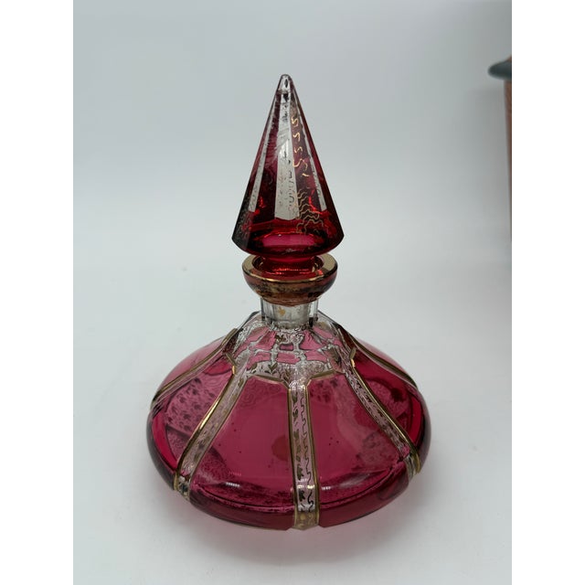 Bohemian Red Perfume Bottle With Gilt Accents For Sale - Image 4 of 12