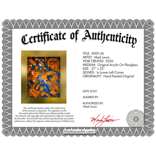 Evaluation: A high-energy fusion of modern abstract expressionism and vibrant color theory. Created by Mark Lewis—the...